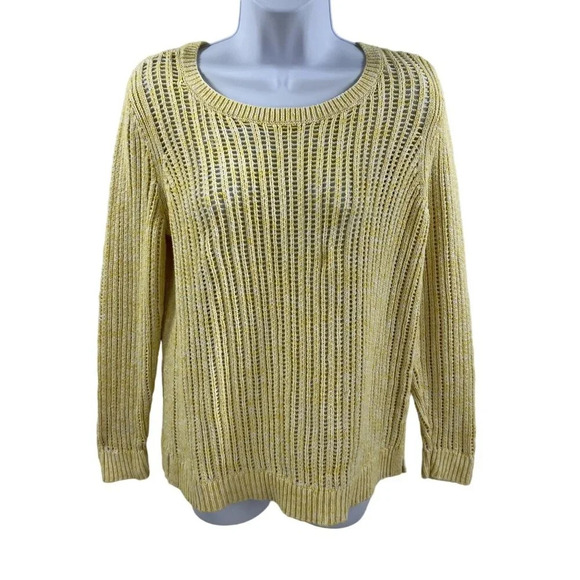 Talbots Womens M Yellow Open Weave Knit Pullover Crewneck  Sweater Minimalist - Picture 1 of 11